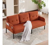 Matteo Oversized Corduroy Loveseat - Modern Double Seater Sofa With Metal Legs & Side Pockets