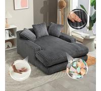 Matteo Oversized Dark Grey Chaise Lounge Sofa With 3 Throw Pillows - Plush Upholstery, No Assembly