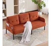 Matteo Oversized Loveseat - Corduroy Upholstered Sofa with Side Pockets in Orange Matteo Orange