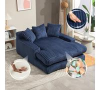 Matteo Oversized Navy Plush Chaise Lounge Sofa Bed With Pillows - No Assembly