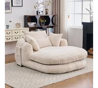 Matteo Oversized Plush Chenille Chaise Lounge Sofa with Pillows in Off-White Matteo Off-White