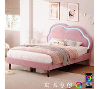 Matteo Pink 4ft6 Double Upholstered Bed Frame - LED Cloud Headboard, Velvet Matteo Pink Double