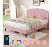 Matteo Pink 4Ft6 Double Velvet Bed Frame With Led Adjustable Shell Headboard - Easy Assembly