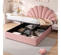 Matteo Pink 4Ft6 Double Velvet Upholstered Bed Frame With Hydraulic Storage & Adjustable Petal Headboard