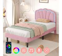 Matteo Pink Soft Velvet LED Shell Headboard Upholstered Single Bed Frame Matteo Pink Single