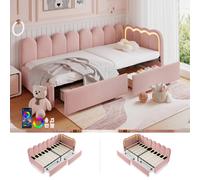 Matteo Pink Velvet 3ft Single Daybed with RGB LED Lights & Storage Matteo Pink Single