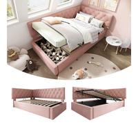Matteo Pink Velvet Daybed: 3Ft Single Ottoman Sofa Bed With Hydraulic Storage & Metal Slats (No Mattress)