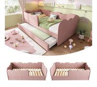 Matteo Pink Velvet Daybed With Pull-Out Trundle, 3Ft Single Sofa Bed For Kids & Guests, Space-Saving Upholstered Frame