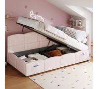 Matteo Pink Velvet Single Daybed With Hydraulic Storage & Usb Charging - 90X190Cm, Ideal For Kids & Guests