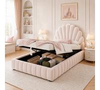 Matteo Pink Velvet Single Ottoman Bed Frame With Shell Headboard & Hydraulic Lift-Up Storage Kids Princess Bed 90X190Cm