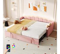 Matteo Pink Velvet Sofa Bed With Rgb Led, 3Ft Single Trundle Daybed - Petal Shape Design