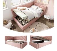 Matteo Pink Velvet Upholstered 3FT Single Daybed with Hydraulic Storage Matteo Pink Single