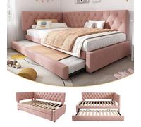 Matteo Pink Velvet Upholstered Daybed with Pull-Out Trundle, Single 3FT Matteo Pink Single