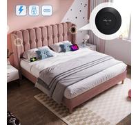 Matteo Pink Velvet Upholstered Double Bed with USB & Type-C Charging Matteo Pink Double