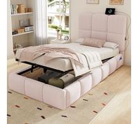 Matteo Pink Velvet Upholstered Single Bed Frame With Hydraulic Storage, Usb Port & Rounded Headboard - 3Ft (90X190Cm)