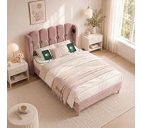 Matteo Pink Velvet Upholstered Single Bed Frame with USB-C Charging - 3FT Matteo Pink Single