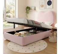 Matteo Pink Velvet Upholstered Single Children's Bed With Hydraulic Ottoman Storage