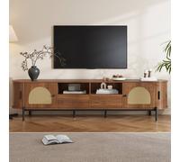 Matteo Rattan Effect Wood Look TV Cabinet with Sliding Doors & Drawers in Walnut Matteo Walnut