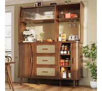 Matteo Rattan Look Sideboard with Glass Doors in Walnut Matteo Walnut