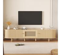 Matteo Rattan & Mdf Oval Tv Stand Sideboard With 2 Sliding Doors, 1 Drawer, Light Wood Finish, 180Cm, For Tvs Up To 70"