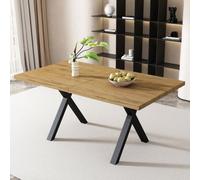 Matteo Rectangular Dining Table With Cross Legs, Modern Oak Effect & Black Metal - L140Xw80Xh76Cm