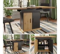 Matteo Retro-Style Extendable Dining Table For 4-6 People, Space-Saving Black & Natural Mdf Kitchen Table (110-140Cm)