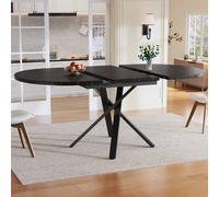 Matteo Round Extendable Dining Table - Marble Effect Top, Black Metal Base Matteo Black
