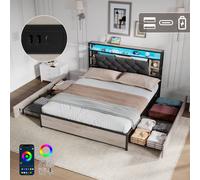 Matteo Rustic Grey Linen Double Bed Frame with LED, Charging & Storage Matteo Grey Double