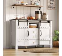 Matteo Rustic Modern White Sideboard Buffet Cabinet With Sliding Doors & 3 Drawers - 120Cm