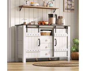 Matteo Rustic Modern White Sideboard Buffet Cabinet With Sliding Doors & 3 Drawers - 120Cm
