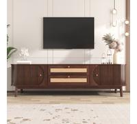 Matteo Rustic Walnut & Rattan Tv Stand With 2 Doors & 2 Drawers - 170Cm Wide, Fits Tvs Up To 85"