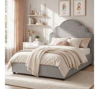 Matteo Scalloped Linen Princess Kids Single Bed Frame - Light Grey Matteo Light Grey Single