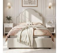 Matteo Scalloped Upholstered Kids Bed Frame - Single 3FT - Beige Linen Matteo Beige Single