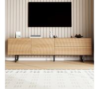 Matteo Scandinavian Style Wavy Wood Grain Tv Stand - Modern Low Storage Cabinet With Handleless Design & Cable Management - 180Cm