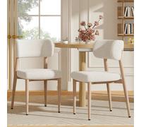 Matteo Set Of 2 Beige Boucle Dining Chairs With Wood-Effect Metal Legs - Modern & Ergonomic For Home & Cafe