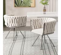 Matteo Set Of 2 Beige Velvet Dining & Leisure Swivel Chairs With Metal Legs - Light Luxury Design