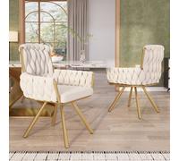 Matteo Set Of 2 Beige Velvet Swivel Dining Chairs With Gold Metal Legs