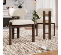 Matteo Set Of 2 Boucle Dining Chairs With Solid Walnut Effect Wood Frame - Modern & Ergonomic For Home & Cafe