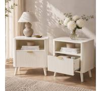 Matteo Set of 2 Fluted Bedside Tables with Drawer & Open Shelf, Cream white Matteo Cream