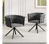 Matteo Set Of 2 Grey Velvet Swivel Dining Chairs With Black Steel Legs