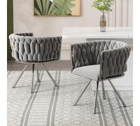 Matteo Set Of 2 Grey Velvet Swivel Dining Chairs With Silver Metal Legs - Modern & Ergonomic