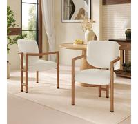 Matteo Set Of 2 Modern Bouclé Dining Chairs With Wood Grain Metal Frame - Beige & Natural Wood Effect