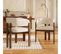 Matteo Set of 2 Solid Wood Dining Chairs - Boucle Upholstery, Walnut Finish Matteo Walnut