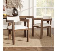 Matteo Set Of 2 Solid Wood Dining Chairs With Linen Upholstery, Walnut Finish & Armrests
