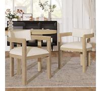 Matteo Set Of 2 Solid Wood Dining Chairs With Natural Finish & Beige Linen Upholstery, Ergonomic For Home & Commercial Use