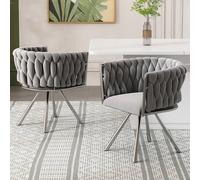 Matteo Set of 2 - Velvet Swivel Dining Chairs with Metal Legs - Grey & Silver Matteo Grey