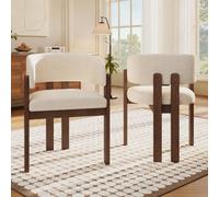 Matteo Set Of 2 Walnut Solid Wood Dining Chairs With Beige Boucle Upholstery, Ergonomic And Scandinavian Design