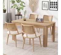 Matteo Set Of 4 Beige Retro Bamboo Dining Chairs With Rattan Effect Backrest & Comfortable Pu Seat For Kitchen/living Room