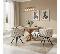 Matteo Set Of 4 Beige Velvet Swivel Dining Chairs - Modern Ergonomic Design With Steel Legs For Living Room & Dining