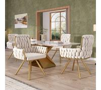 Matteo Set of 4 Beige Velvet Swivel Dining Chairs with Armrests Matteo Beige